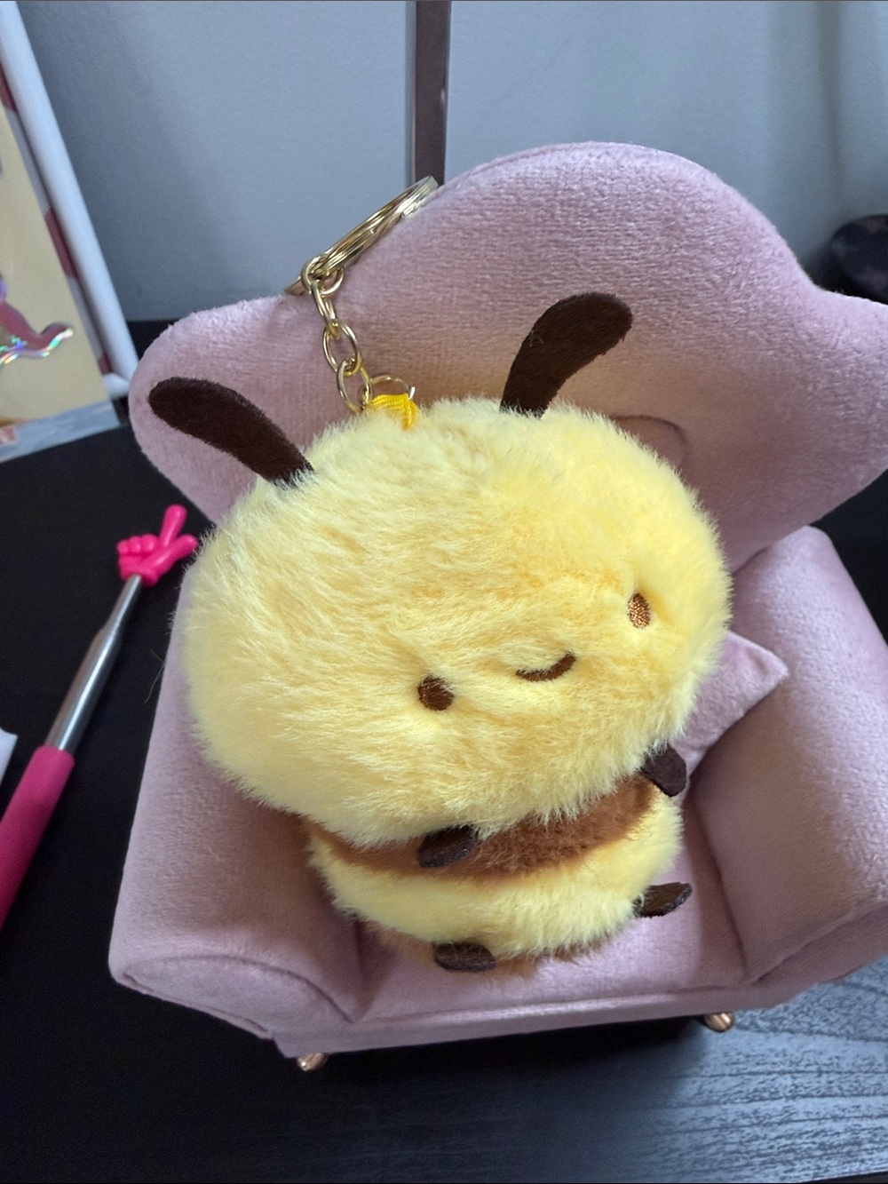 Plush Bee Keychain Bag Charm - Yellow & Brown - Picture 2 of 3